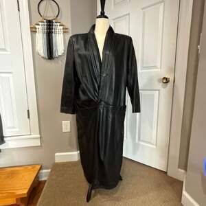 Vintage G-III 80s Black Leather Long Trench Coat Duster Jacket Size M